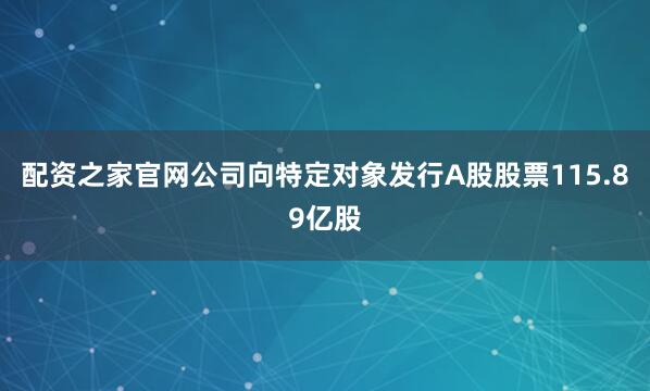 配资之家官网公司向特定对象发行A股股票115.89亿股